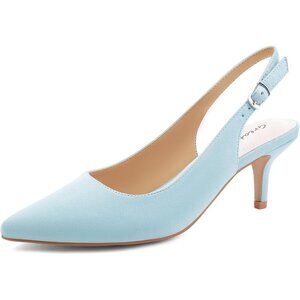 Women’s Light Blue Suede Closed Pointed Toe Kitten Heels Slingback Pumps Shoes